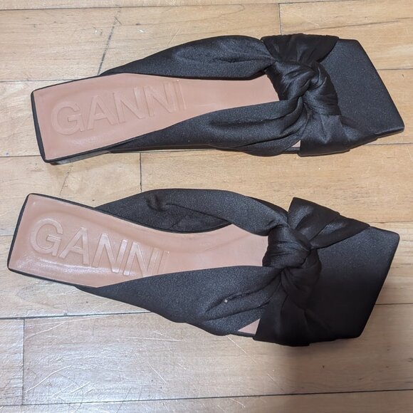 Ganni | Soft Knot Mule Sandals In Black Satin - Picture 4 of 12
